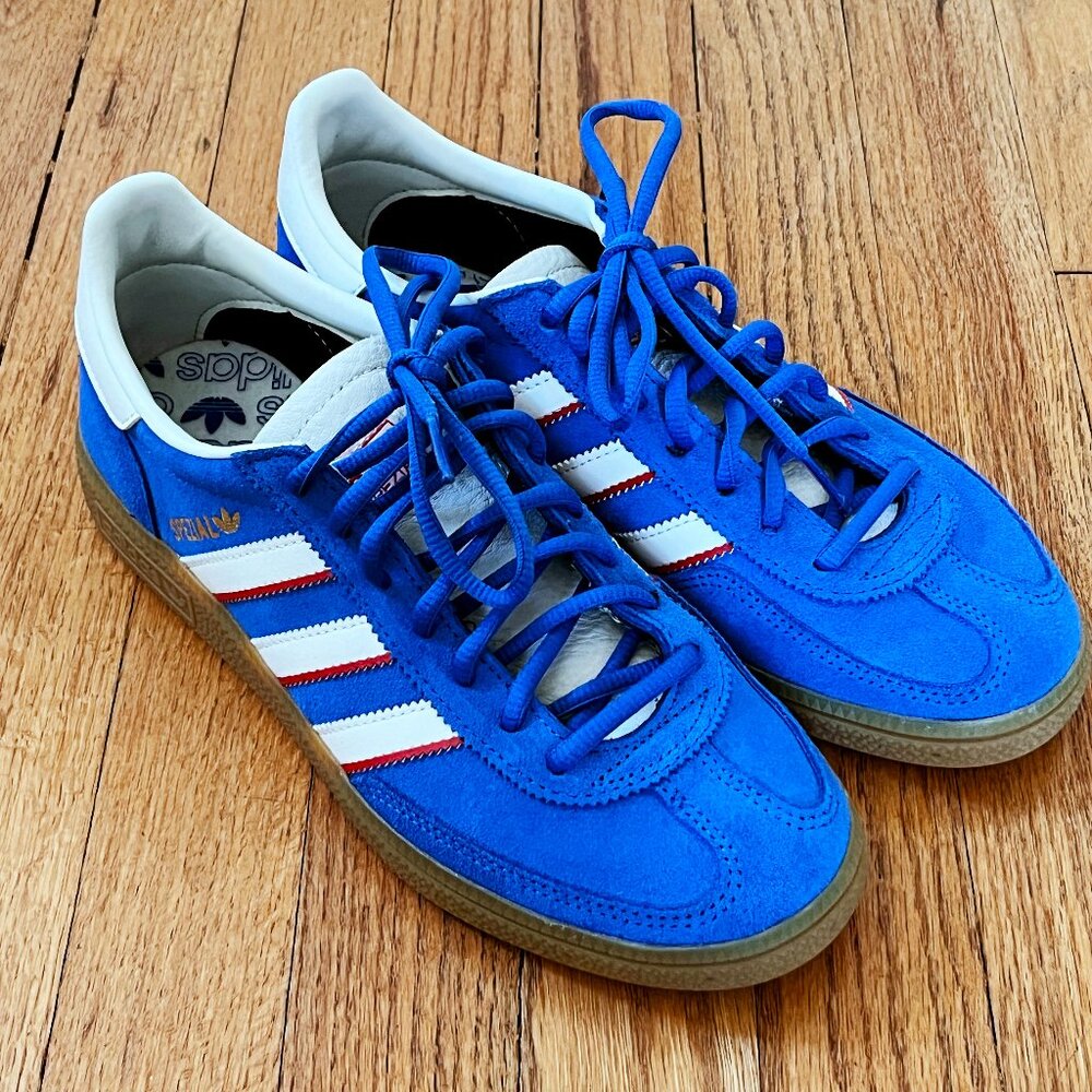 NEW -Adidas Handball Spezial Sneakers - Womens 8.5 / Mens 7 - Blue with Scarlett